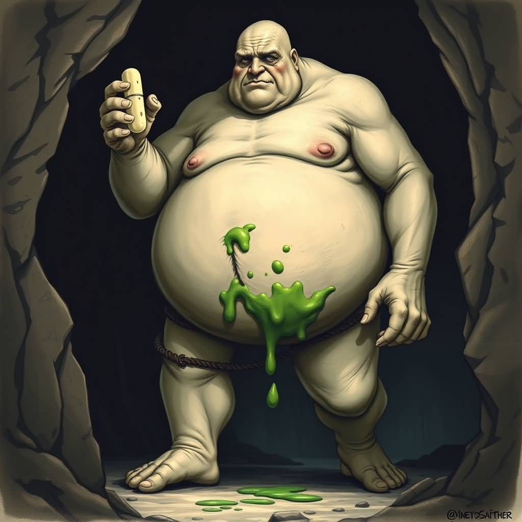 fat man in cave