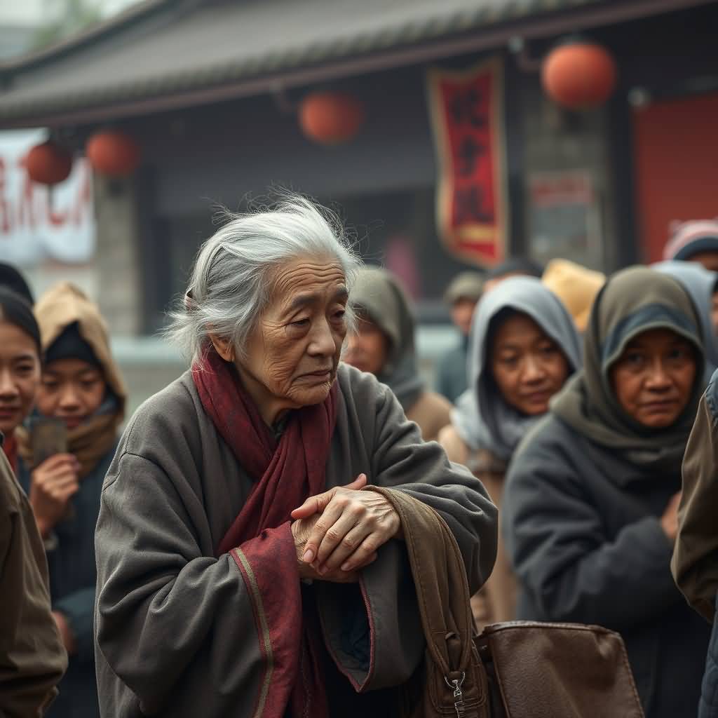 the old woman (scolding the beggar)