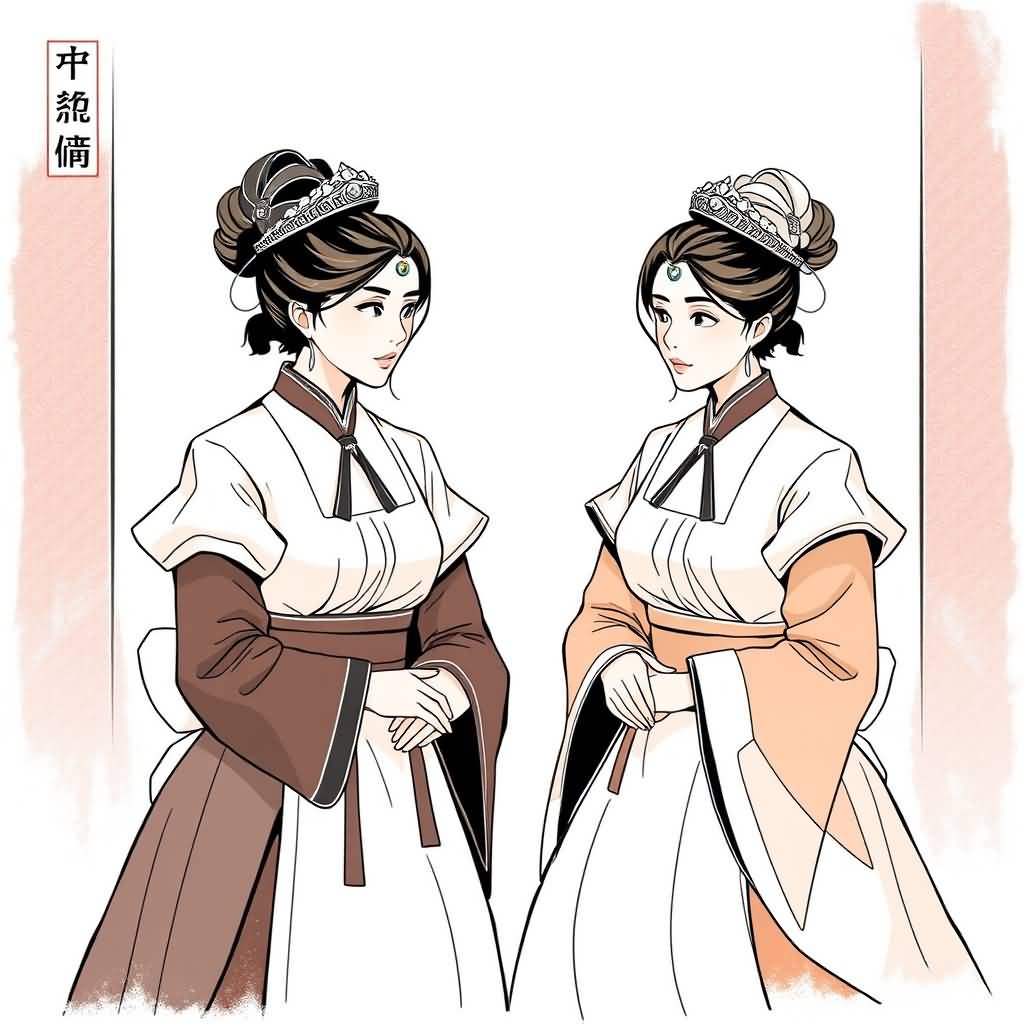 two gossiping palace maids