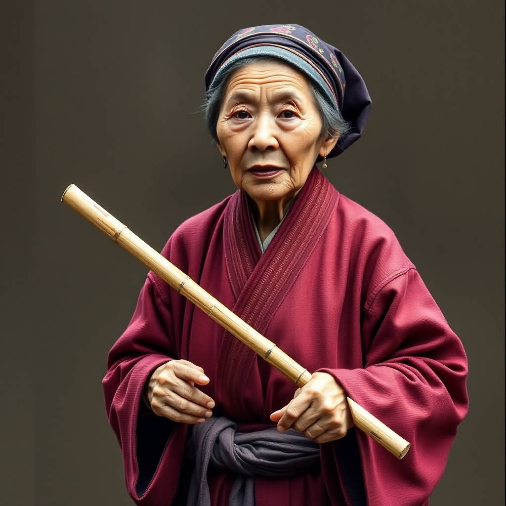 bamboo plank old woman