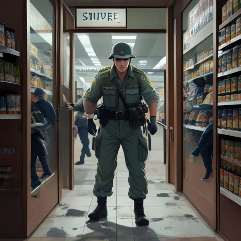 supermarket entrance soldier